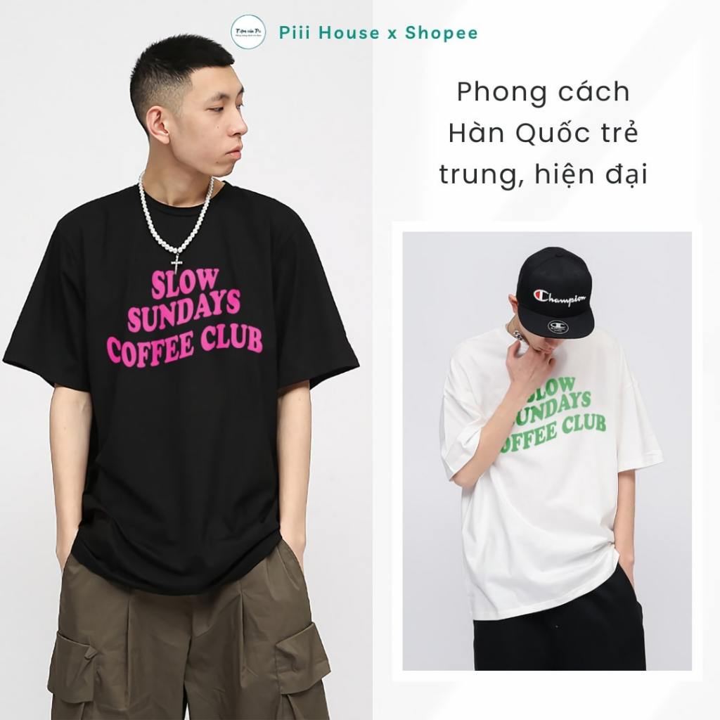 Áo thun form rộng tay lỡ vải cotton mềm mịn thoáng mát phong cách Hàn Quốc basic đơn giản Slow Sundays