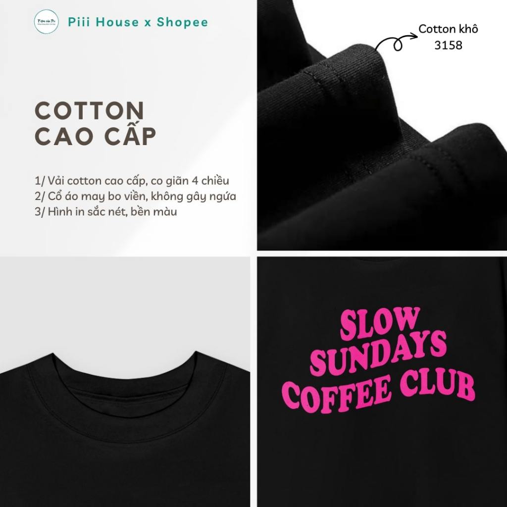 Áo thun form rộng tay lỡ vải cotton mềm mịn thoáng mát phong cách Hàn Quốc basic đơn giản Slow Sundays