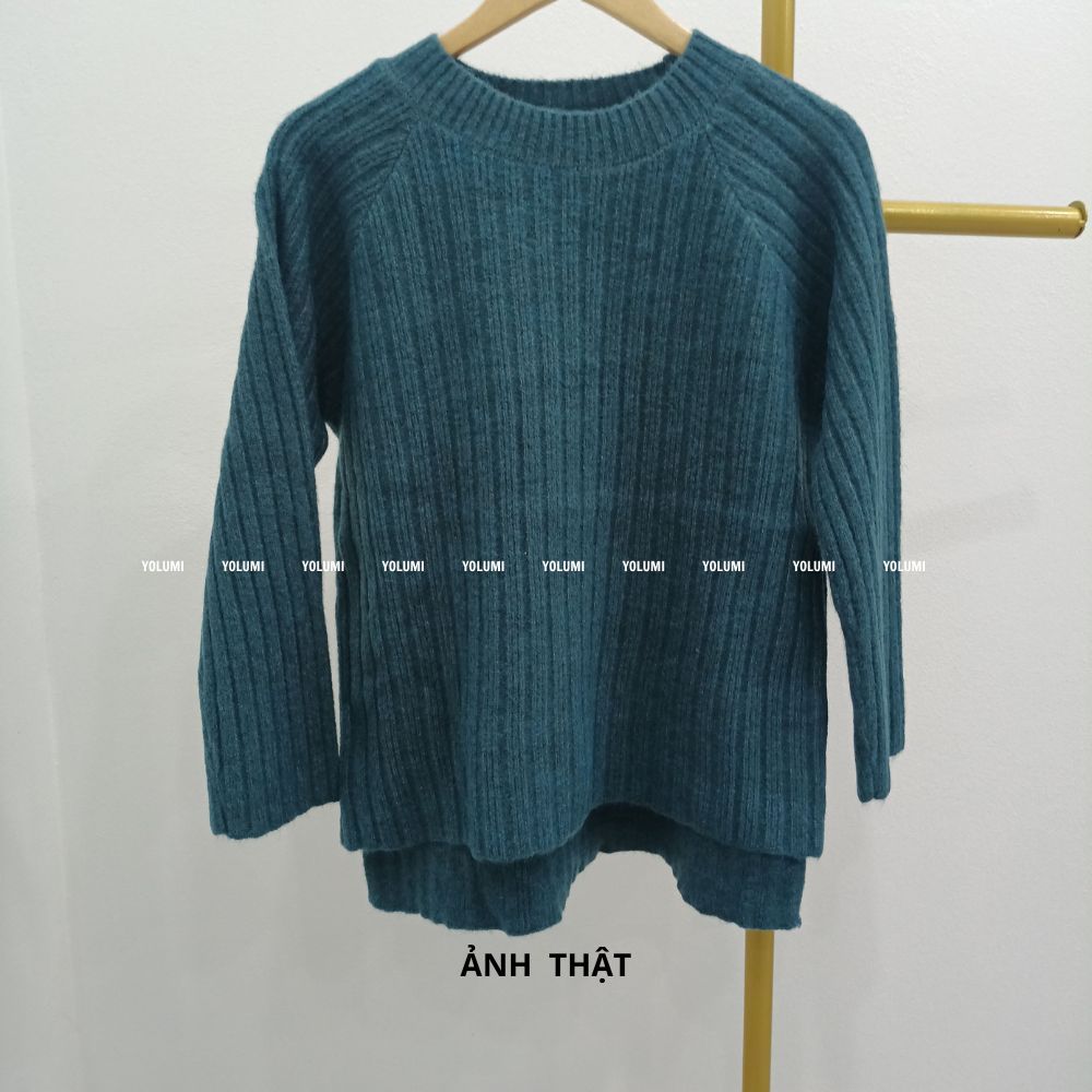 Áo Sweater Nữ, áo len dài tay cổ tròn thiết kế xẻ tà thời trang phong cách hàn quốc YOLUMI