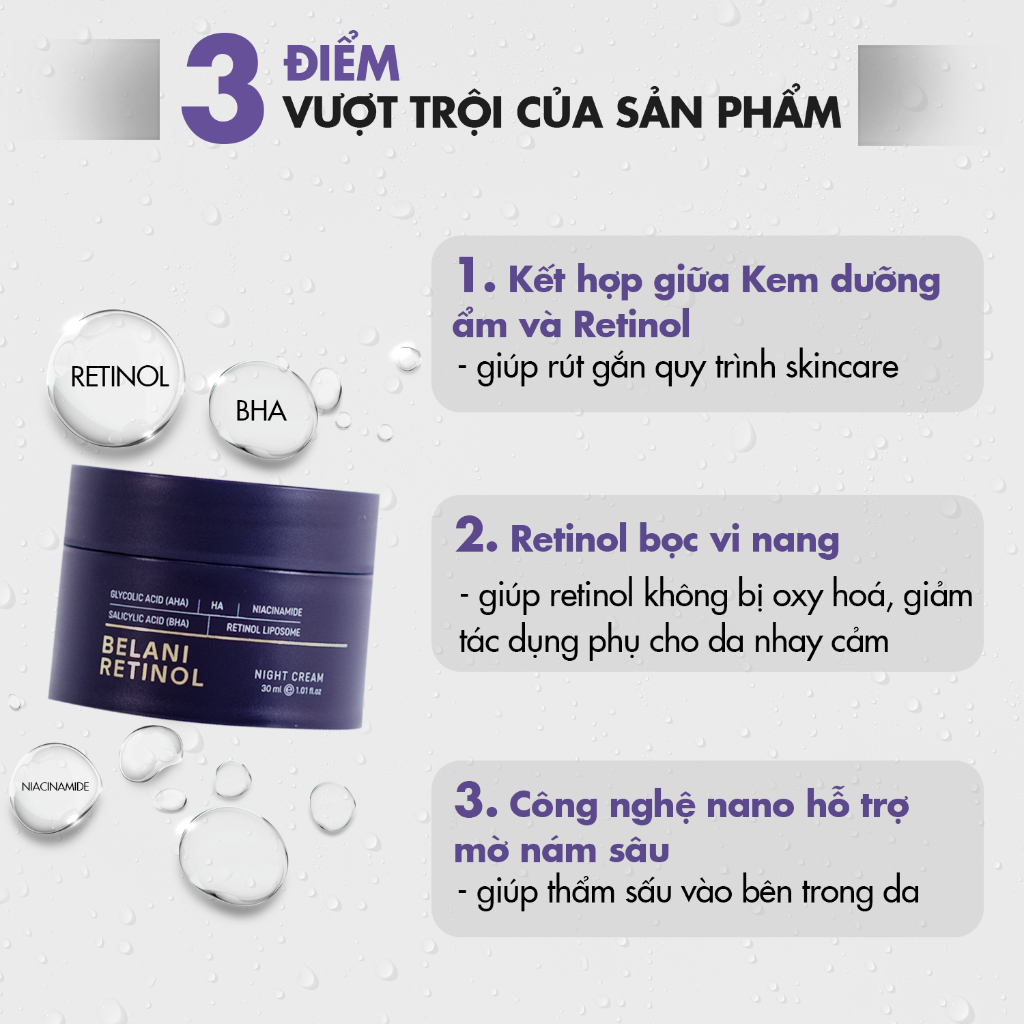 Belani Retinol 30ml Kem dưỡng ẩm MỜ NÁM & NẾP NHĂN