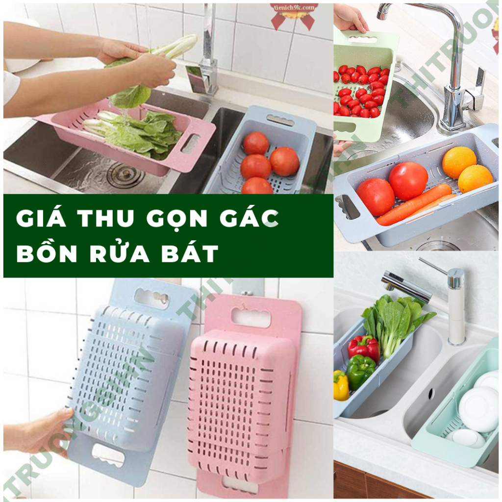 Rổ gác bồn rửa chén điều chỉnh kích thước tiện dụng phù hợp mọi kiểu bồn, Khay gác bồn rửa bát co giản nhựa cao cấp