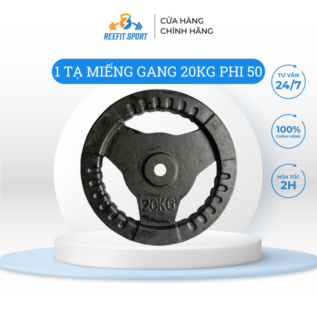 Tạ miếng gang tạ bánh gang 3 lỗ Reefit màu đen 20kg phi 50