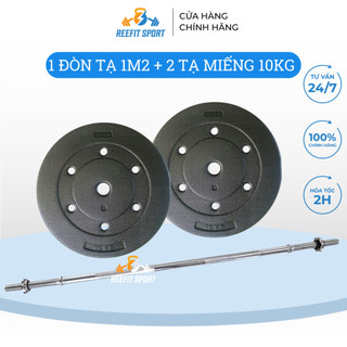 Bộ đòn tạ dài 1m2 và 20kg tạ miếng nhựa đen