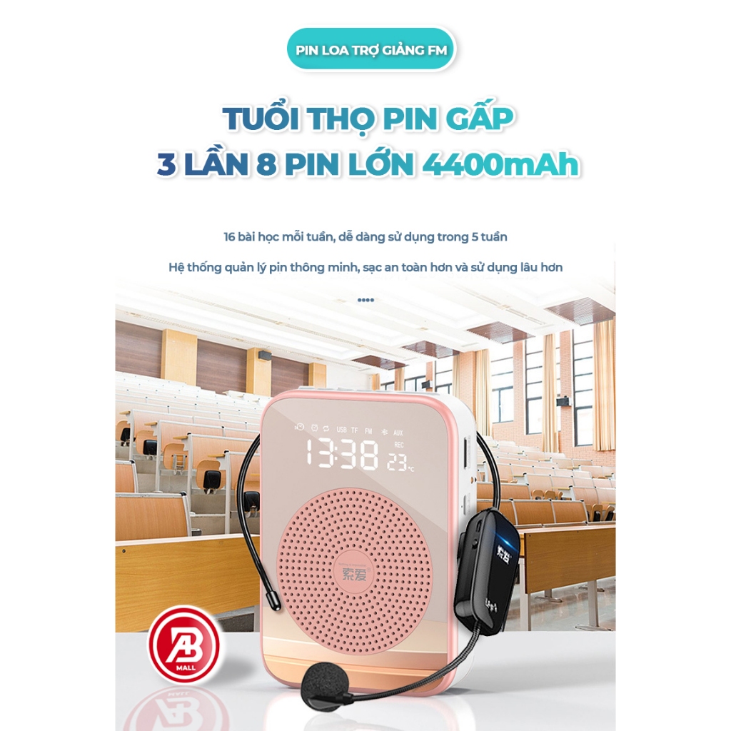 Máy Trợ Giảng, Loa Trợ Giảng FM Sang Trọng Cao Cấp Chính Hãng, Loa To, Thu Âm Tốt, Pin Trâu 4400mAh