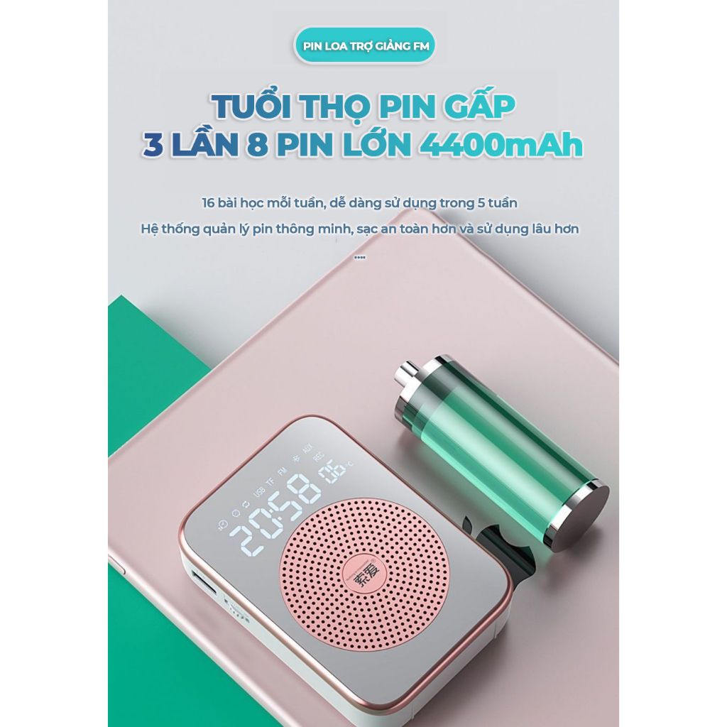 Máy Trợ Giảng, Loa Trợ Giảng FM Sang Trọng Cao Cấp Chính Hãng, Loa To, Thu Âm Tốt, Pin Trâu 4400mAh