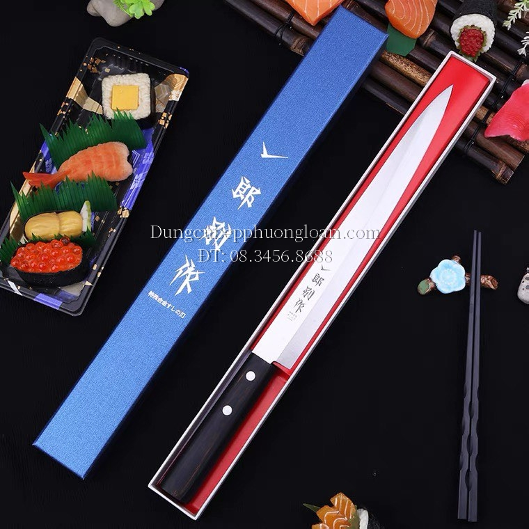 Dao thái sashimi cắt sushi lưỡi nhỏ kiểu Nhật hàng nội địa Trung Quốc, Dao nhà bếp thái thịt, cá, sushi cán gỗ đen