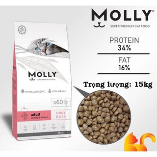  Thức ăn hạt cho mèo MOLLY SHINY HAIR giúp bộ lông khoẻ manh và bóng mượt trọng lượng 15KG 