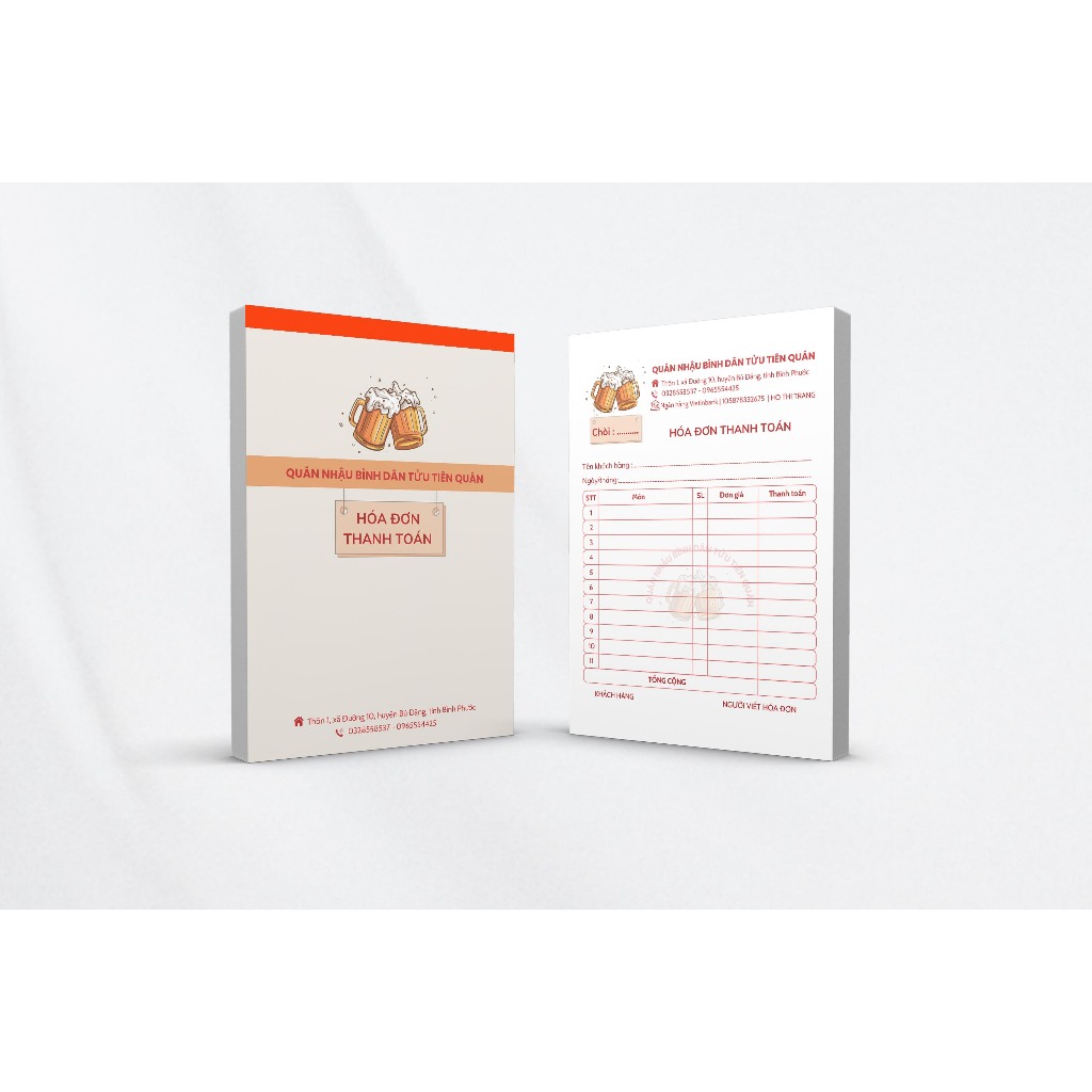 In màu hóa đơn, biểu mẫu 1 liên, theo yêu cầu