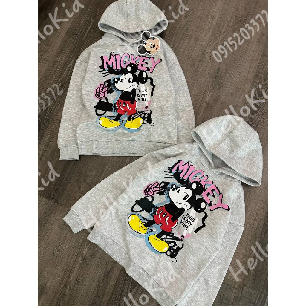 Áo nỉ Mickey ghi my vibe cho bé
