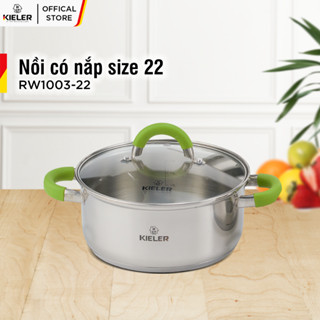 Nồi Inox 5 đáy KIELER đáy từ 22cm nấu nhanh, tiết kiệm điện, có 2 lớp chống dính Whitford ít bám dầu mỡ RW1003-22