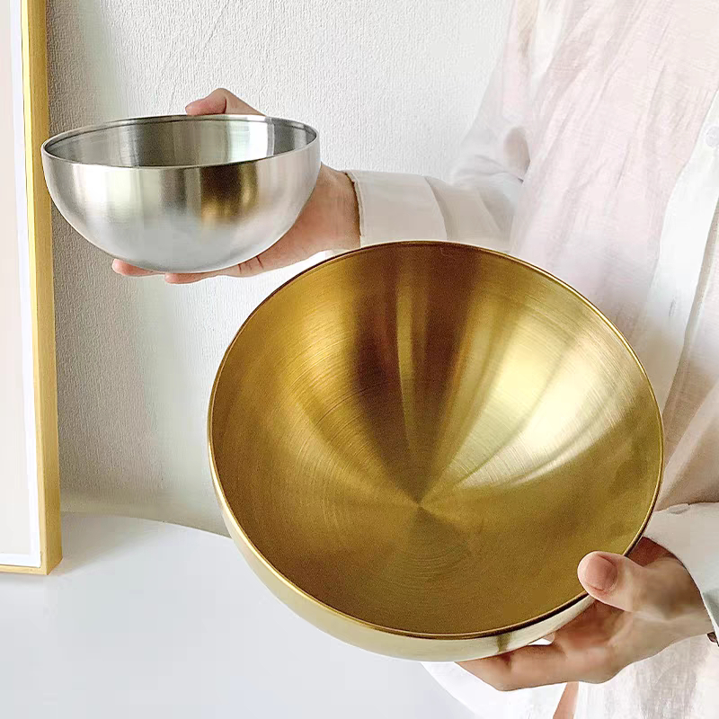 Tô Inox Mạ Vàng Đựng Salad, Tô Mỳ Lạnh, Chén Cơm Trộn Hàn Quốc Mạ Vàng
