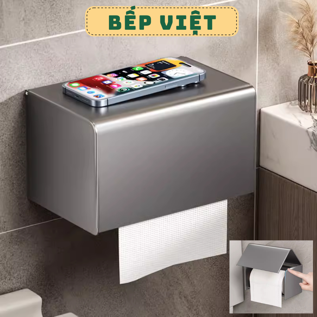 Hộp đựng giấy vệ sinh nhà tắm dán tường chất liệu nhôm cao cấp, lắp đặt không cần khoan QM.Q011
