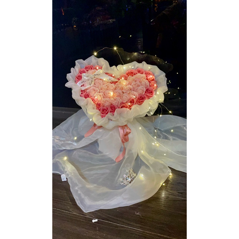 BÓ HOA SÁP TRÁI TIM 2 MÀU HỒNG