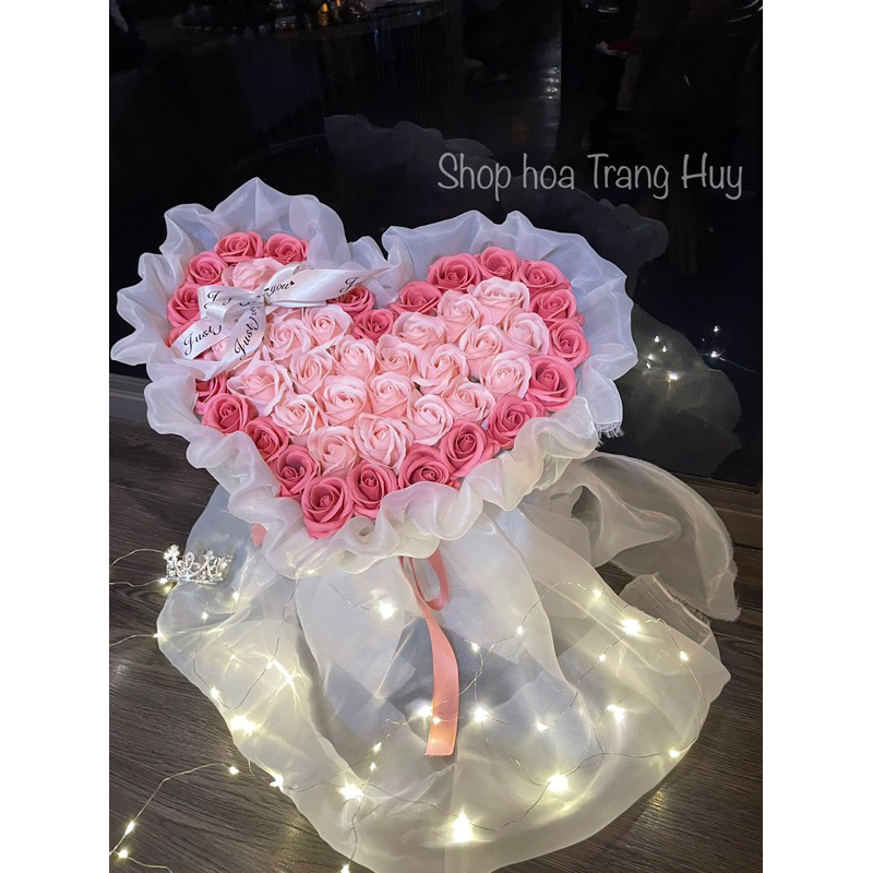 BÓ HOA SÁP TRÁI TIM 2 MÀU HỒNG