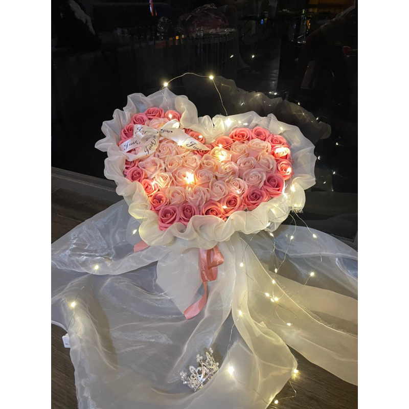 BÓ HOA SÁP TRÁI TIM 2 MÀU HỒNG