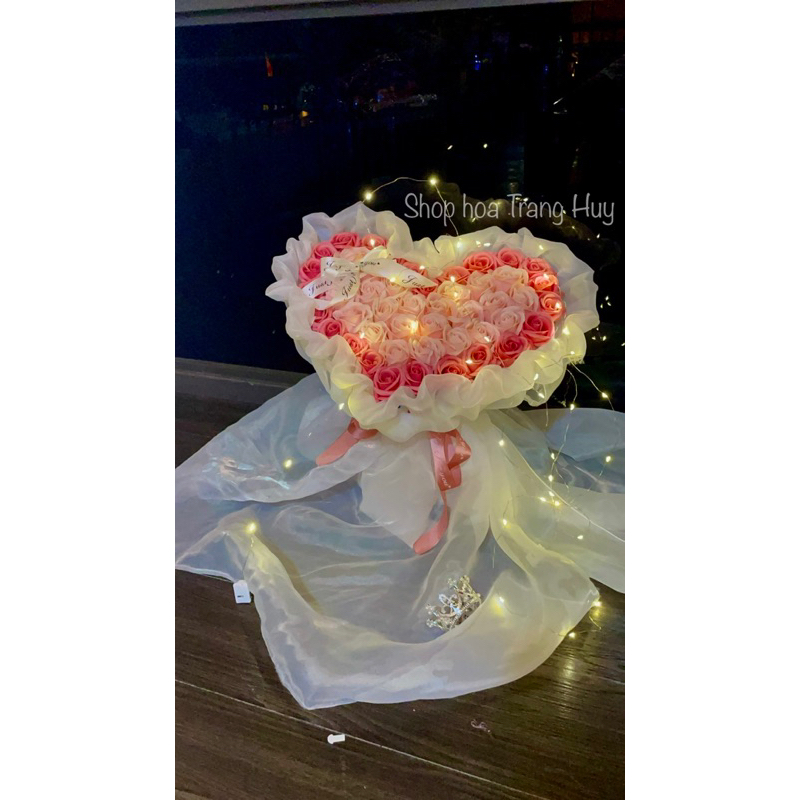 BÓ HOA SÁP TRÁI TIM 2 MÀU HỒNG