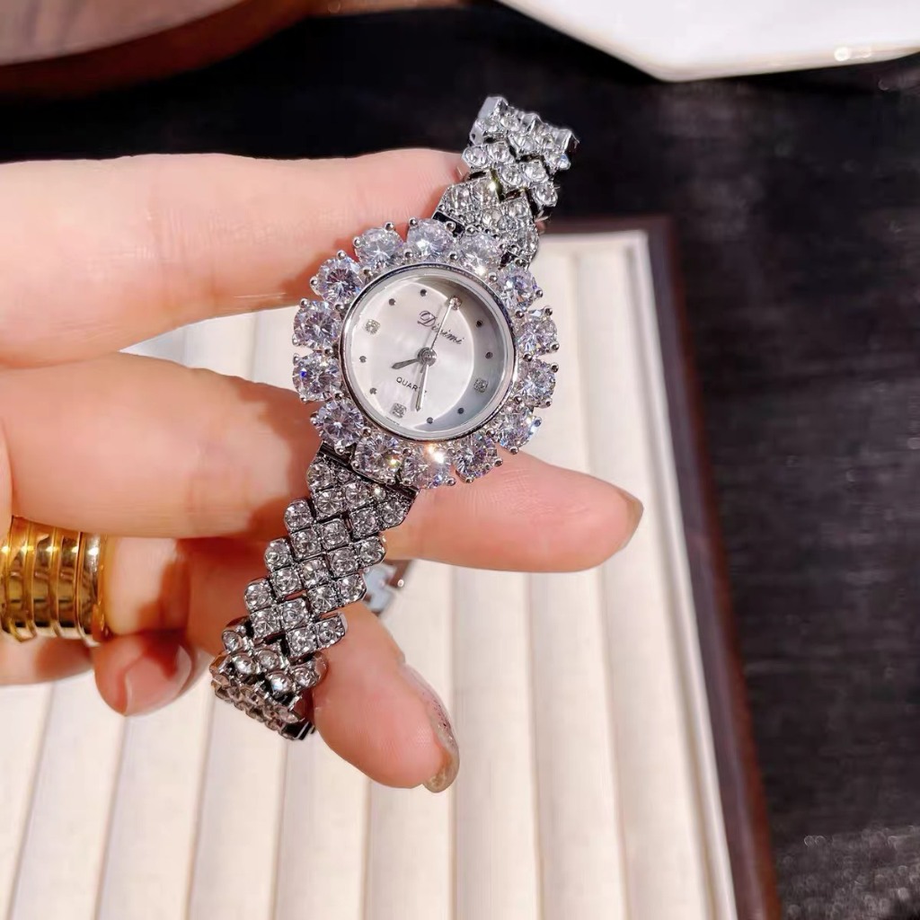 Đồng hồ nữ chính hãng đeo tay thời trang, đồng hồ nữ dây kim loại mặt tròn đính đá sang chảnh DINIMI 8245 - BH 6 tháng