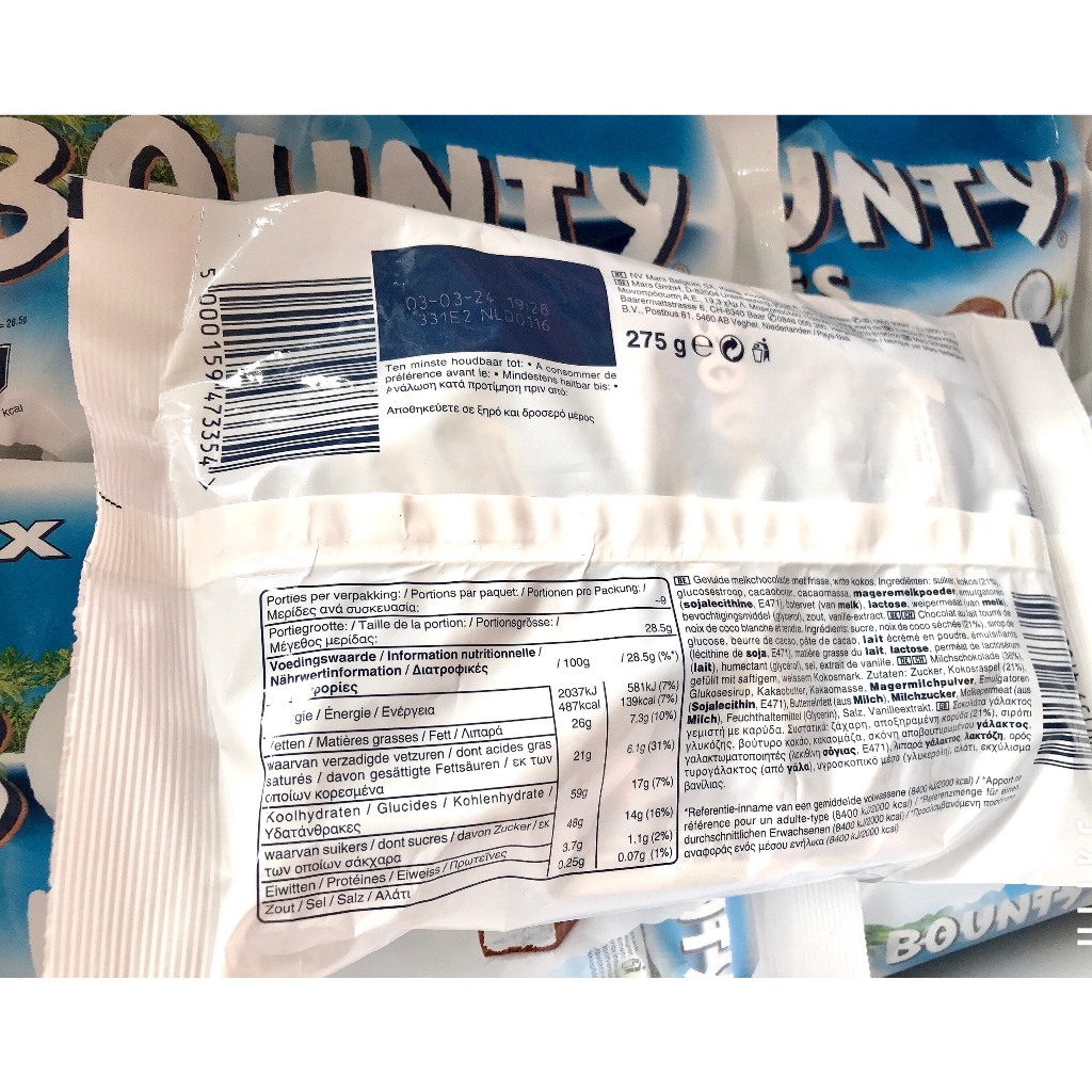 Socola dừa Bounty hàng chuẩn Đức gói 275g