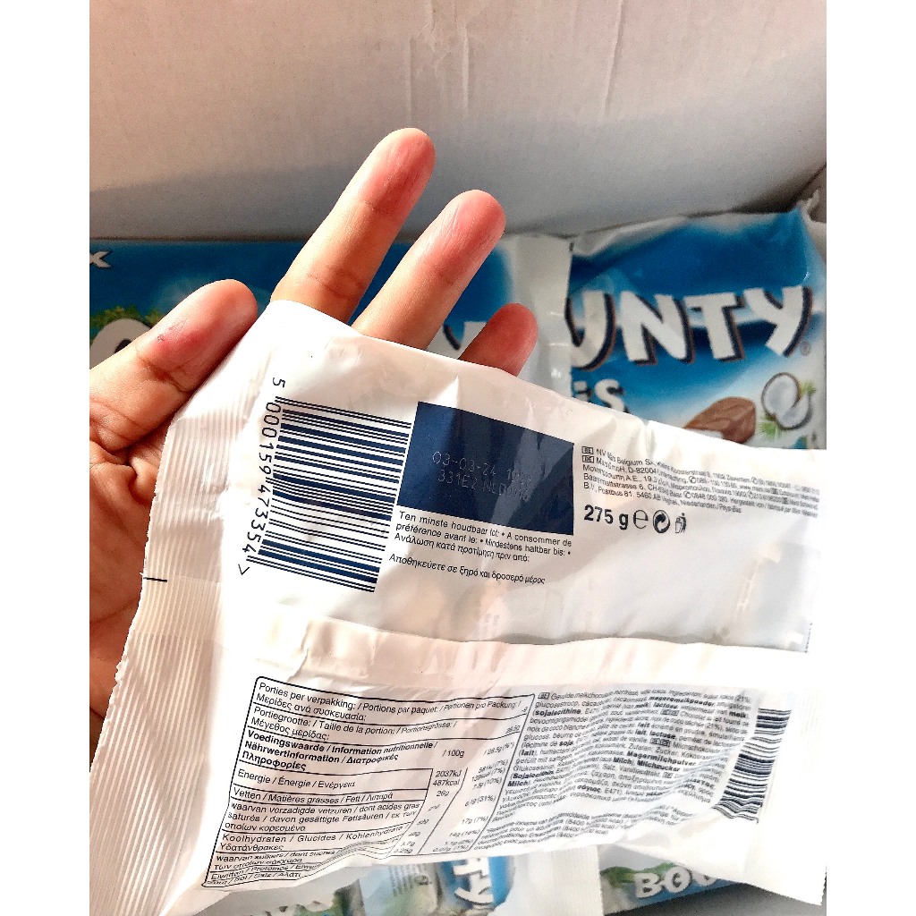 Socola dừa Bounty hàng chuẩn Đức gói 275g