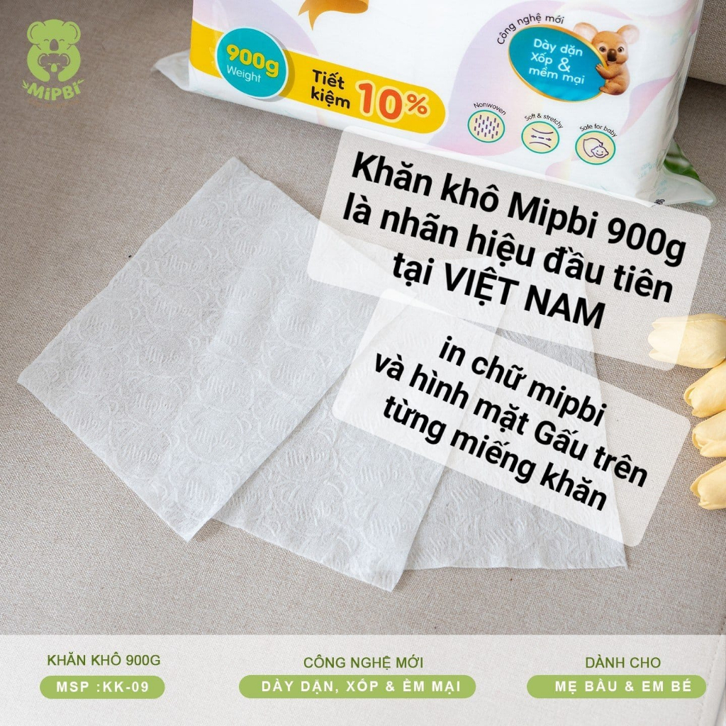 Khăn giấy khô đa năng Mipbi 900g cho bé sợi bông 100% tự nhiên - Monnie Kids