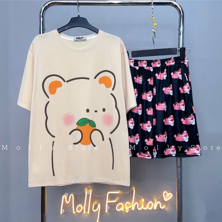 Set đồ bộ hoạt hình ❤️ Bộ mặc nhà Cartoon BEAR ORANGE form rộng Unisex nam nữ Molly Store