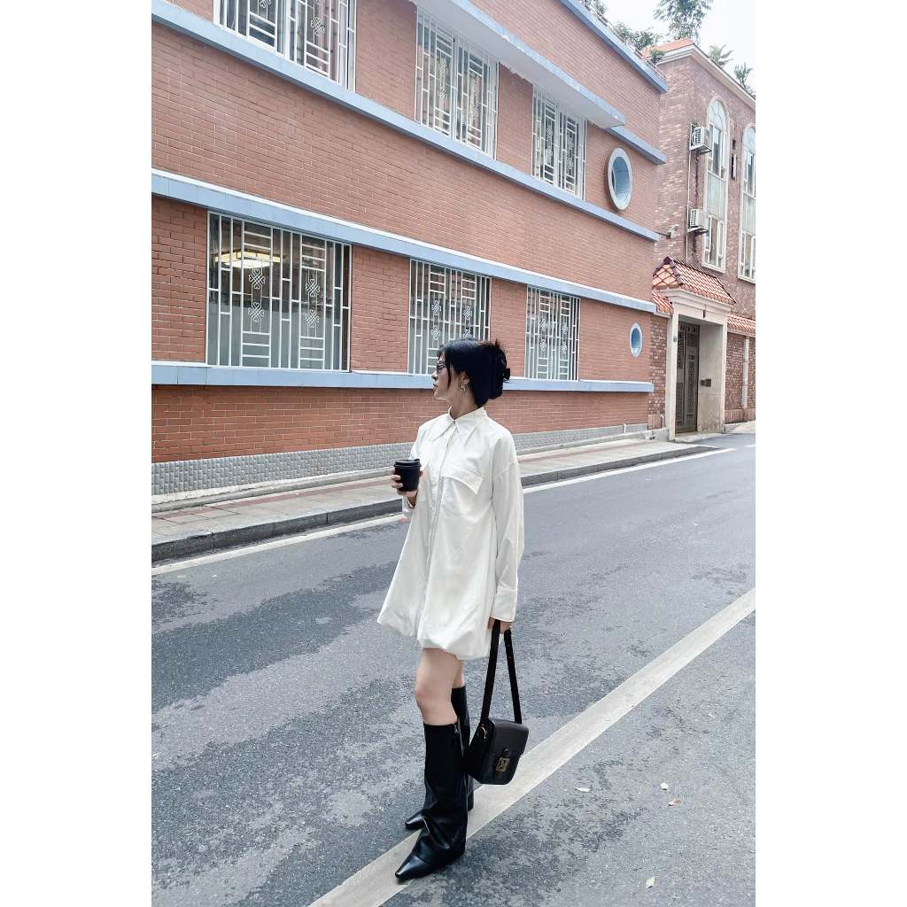 Váy liền Onetone cổ sơ mi phối chun Mity