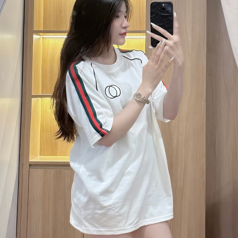 Áo thun cotton khô 3158 -  Sọc Tay 3 màu ,Kẹp chỉ raplang, In nổi 2 vòng tròn