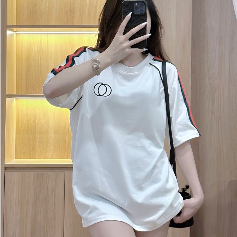 Áo thun cotton khô 3158 -  Sọc Tay 3 màu ,Kẹp chỉ raplang, In nổi 2 vòng tròn