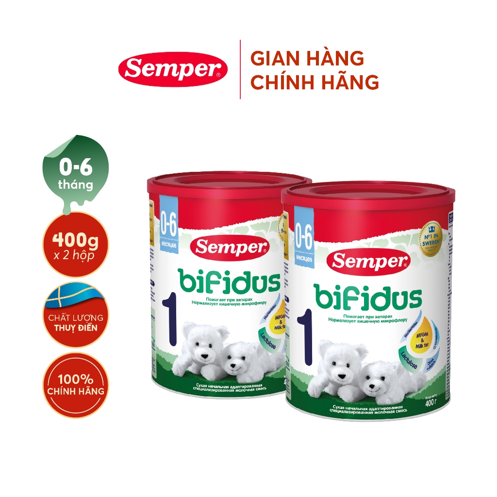 Combo 2 Sữa bột cải thiện tiêu hóa,giúp bé tăng cân,phát triển trí não Semper Bifidus số 1 cho bé từ 0-6 tháng tuổi