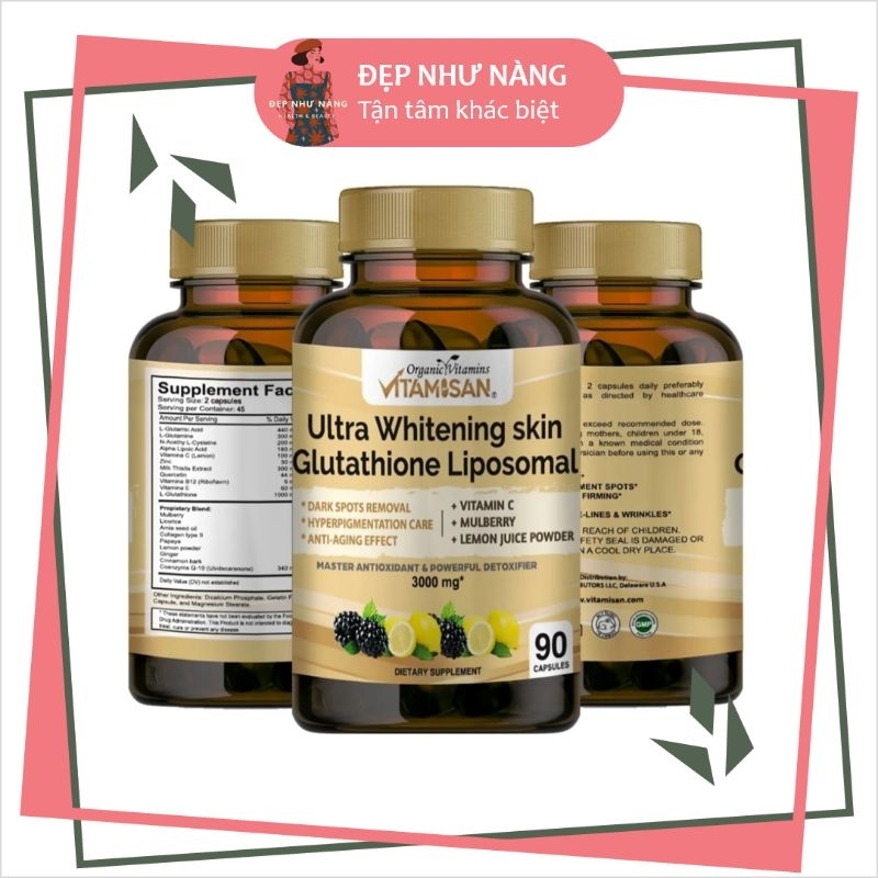 Viên Uống Trắng Sáng Da Liposomal Glutathione 3000mg Alpha lipoic acid NAC Vitamin C Giảm Nám Whitening Skin Vitamisan