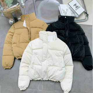 Áo phao croptop chất nhung lì dáng ngắn dây rút eo cổ cao áo phao béo nữ đẹp thời trang nữ thu đông