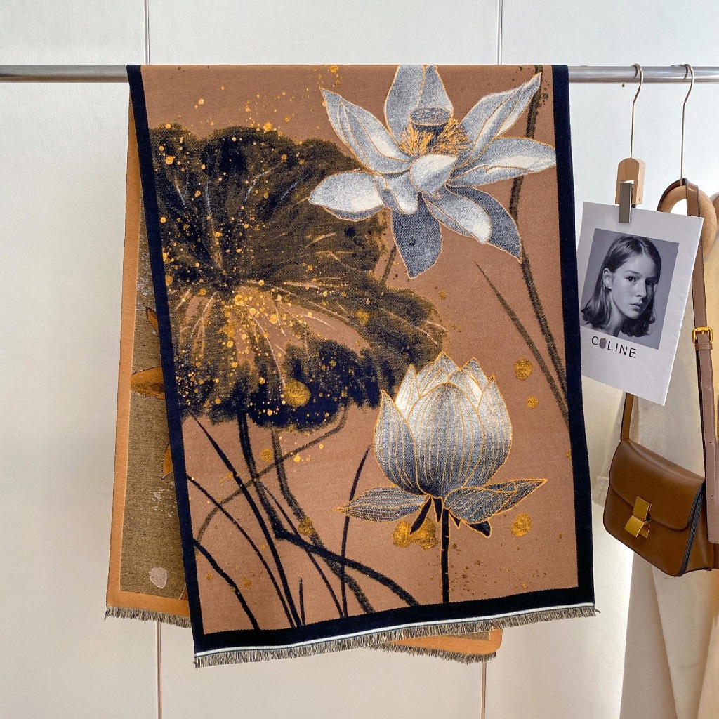 KH19 khăn choàng hoa sen đi chùa 180*65