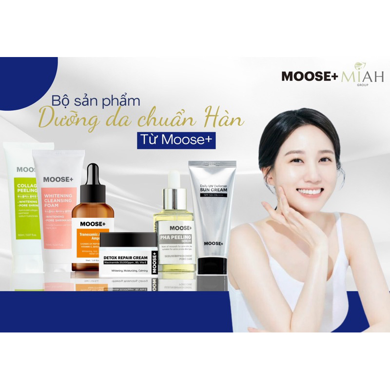 Combo peel moose+serum nám moose+ sữa rửa mặt trắng da 150ml hạn 2026