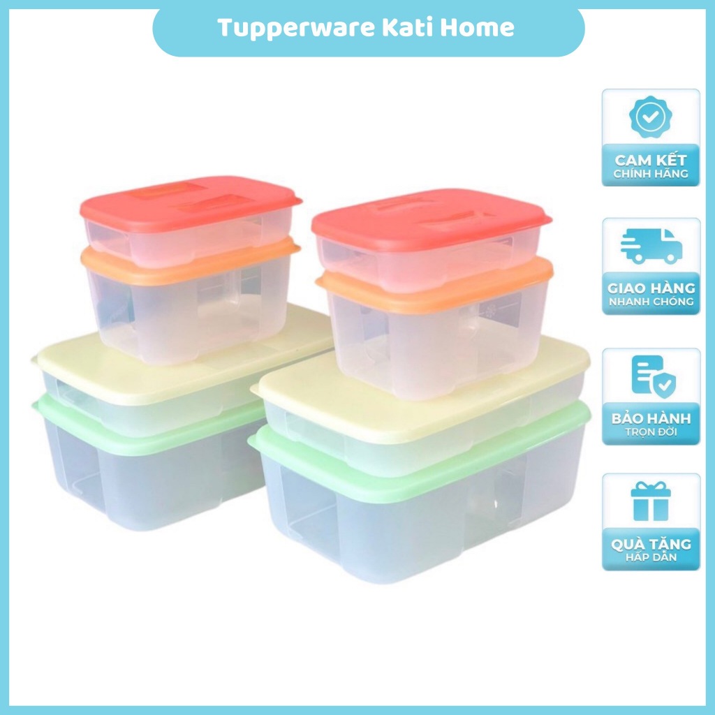 Bộ hộp nhựa đựng thực phẩm ngăn đông Colorful Tupperware nhựa nguyên sinh an toàn chính hãng bảo hành size 250ml 650 1.5