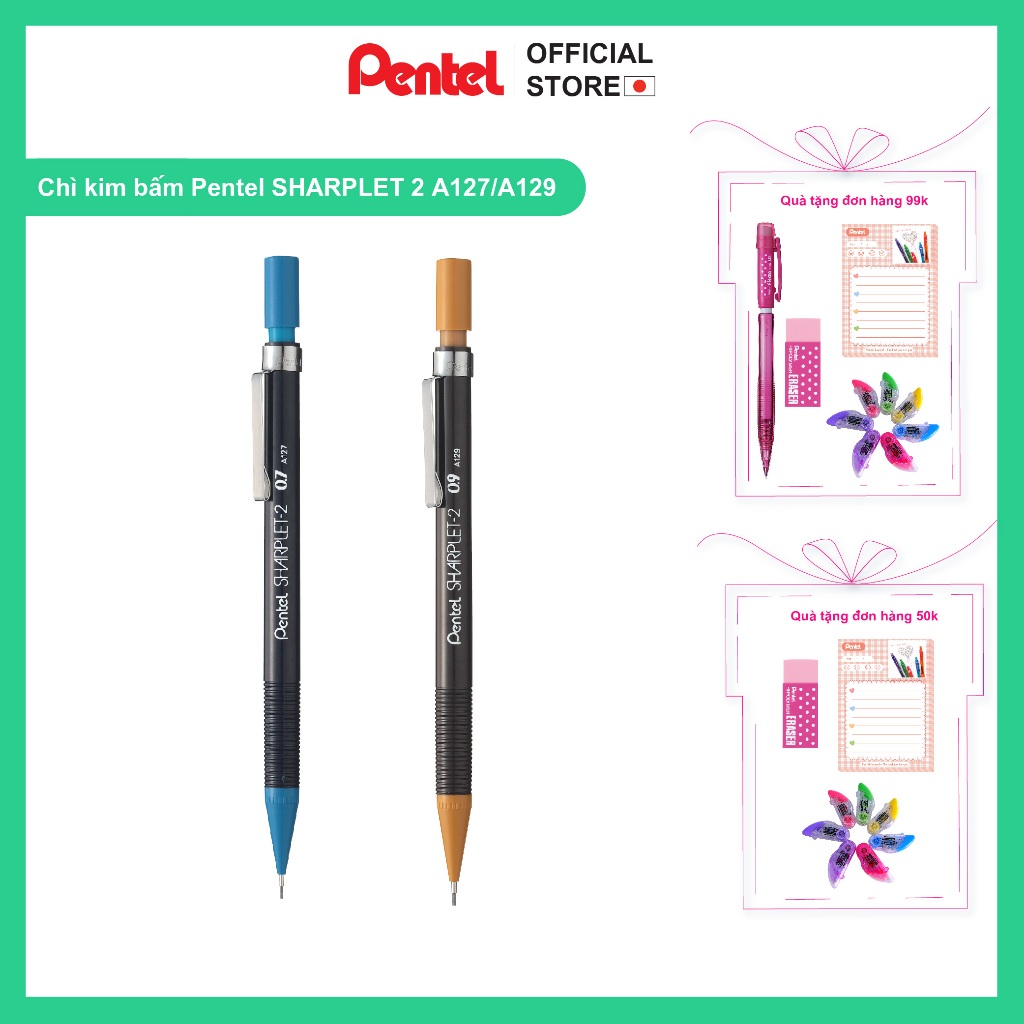 Bút chì kim kỹ thuật Pentel SHARPLET 2 thân nhựa 0.7/0.9mm - A127/A129