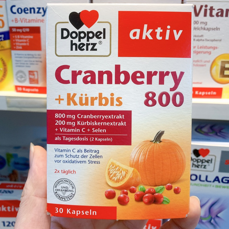 Viên nang nam việt quất bí ngô Cranberry + Kürbis 800 Doppelherz Aktiv - Hộp 30 viên - Hàng nội địa Đức