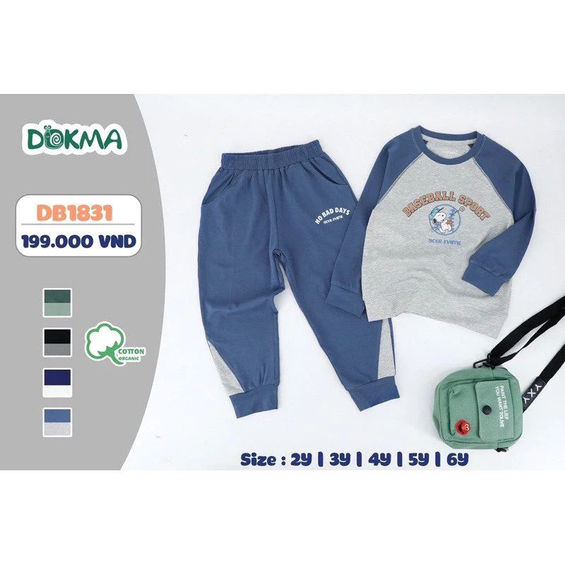 Bộ dài tay chất cotton mỏng cho bé trai Dokma 2-6Y