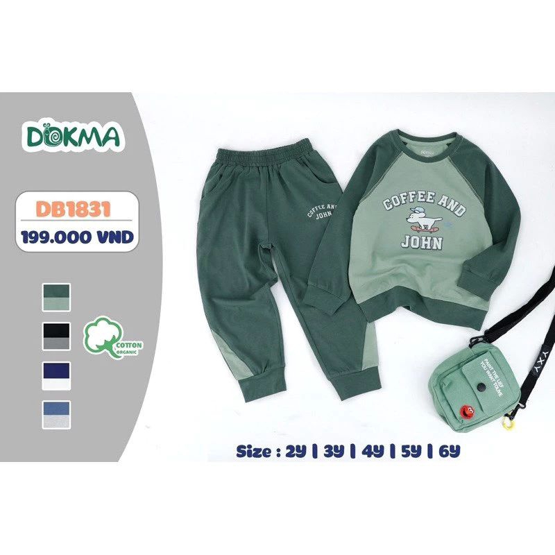 Bộ dài tay chất cotton mỏng cho bé trai Dokma 2-6Y
