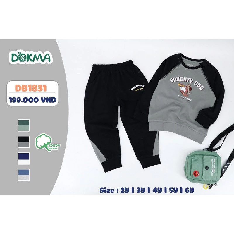 Bộ dài tay chất cotton mỏng cho bé trai Dokma 2-6Y