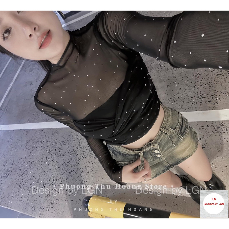 Áo lưới tơ mềm đính đá lóng lánh 🥰