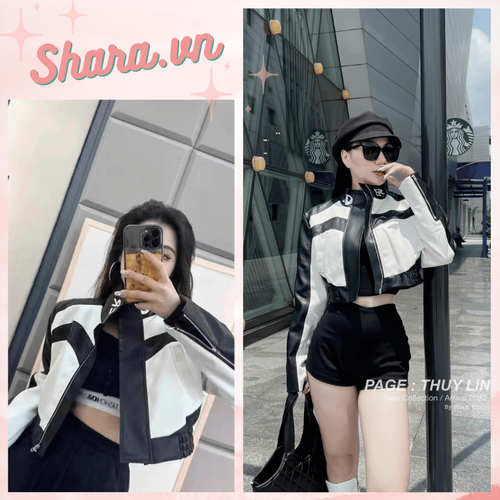 Áo khoác da cao cấp kiểu Hàn Quốc, áo khoác da nữ siêu chất Shara.vn SR14 TP