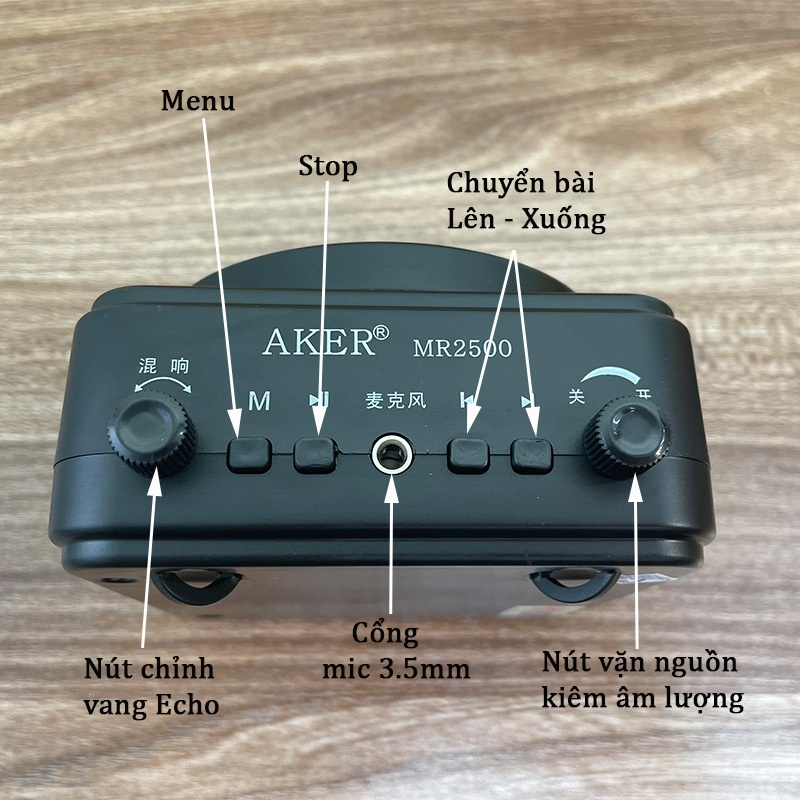 MÁY TRỢ GIẢNG AKER MR2500 MICRO không dây tiếng siêu lớn mic không trùng sóng nhau