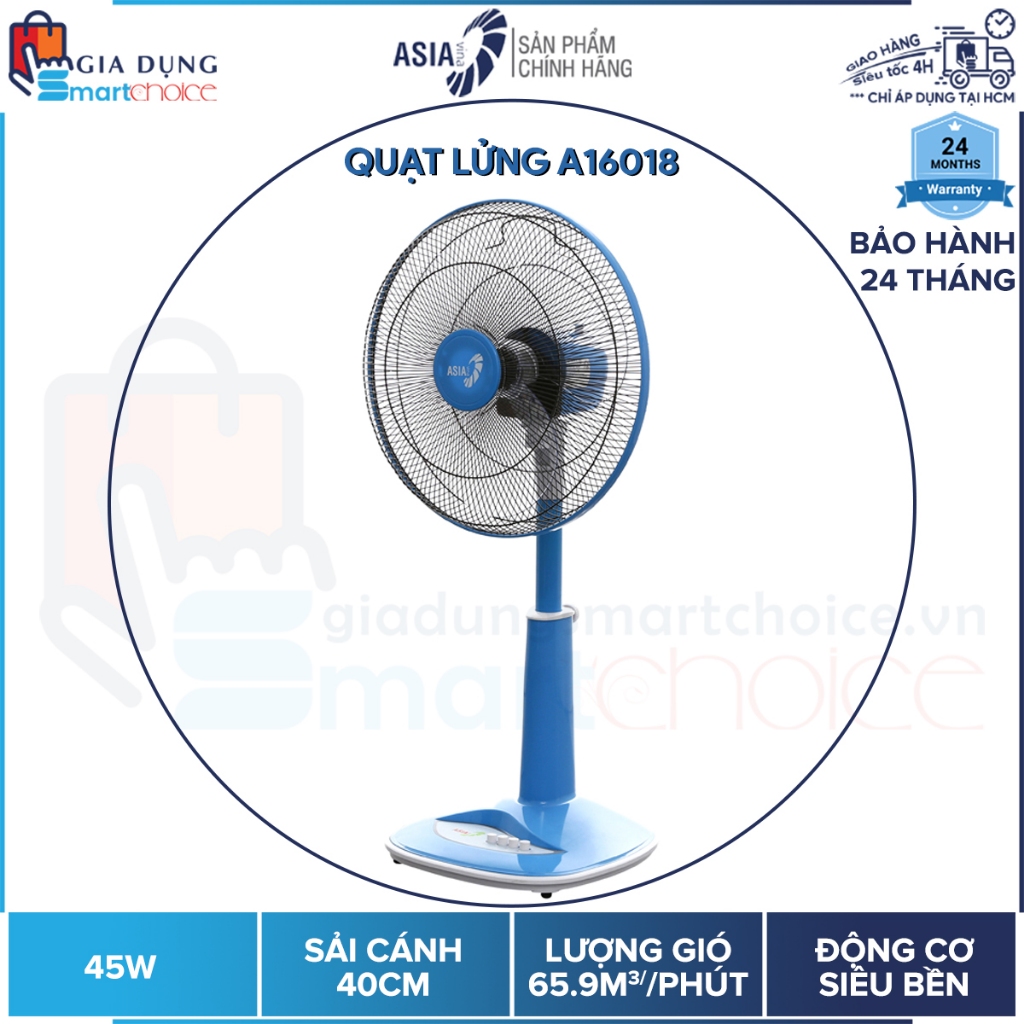 ASIAVINA QUẠT GIÁ SHOCK QUẠT LỬNG ASIA A16018, 45W, SỨC GIÓ MẠNH, TIẾT KIỆM ĐIỆN, GIADUNGSMARTCHOICE GIAO HỎA TỐC