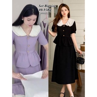 Set Áo Và Chân Váy Đầm Phối Cổ Tiểu Thư Bigsize Đầm Thiết Kế Dự Tiệc Nữ Cao Cấp 40-95kg Múp Xinh