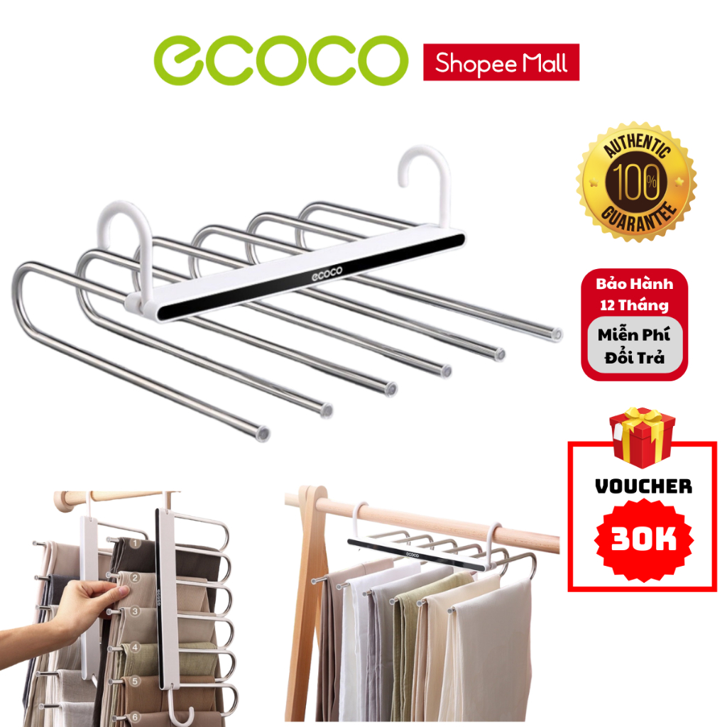 Móc Treo Quần Áo ECOCO E2020 Cao Cấp, Móc Treo Quần Áo Gấp Gọn Thông Minh Chất Liệu Inox 