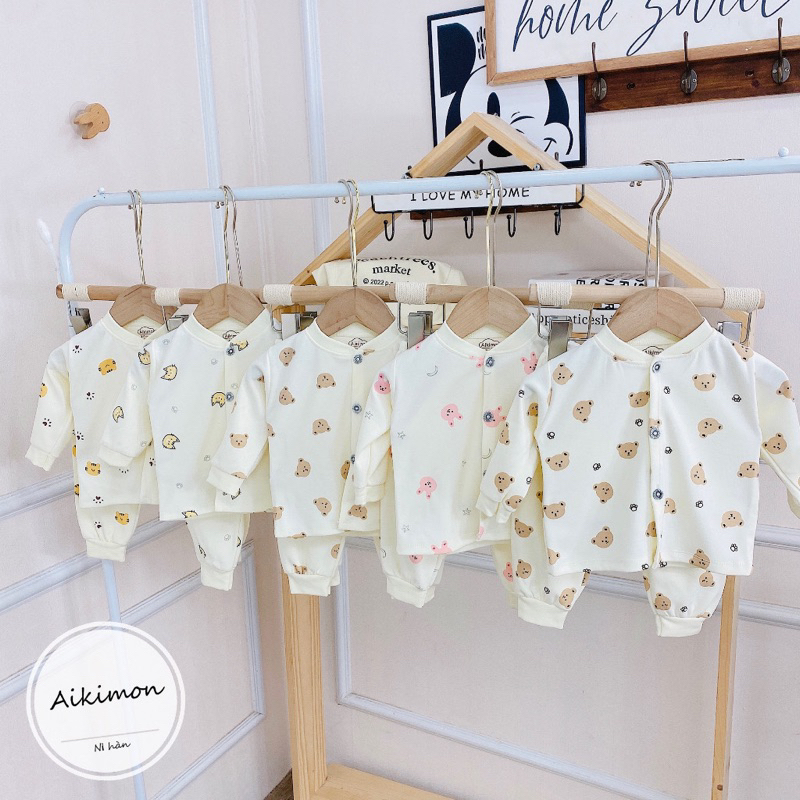 Bộ quần áo nỉ Hàn Cotton  AIKIMON mềm ấm cho bé sơ sinh thích hợp cho bé sinh mùa thu đông