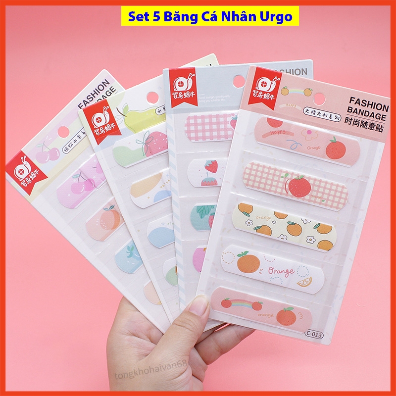 Set 5 băng cá nhân urgo hoạt hình đáng yêu, băng y tế dán vết thương thiết kế đơn giản tiện dụng nhiều mẫu mã lựa chọn