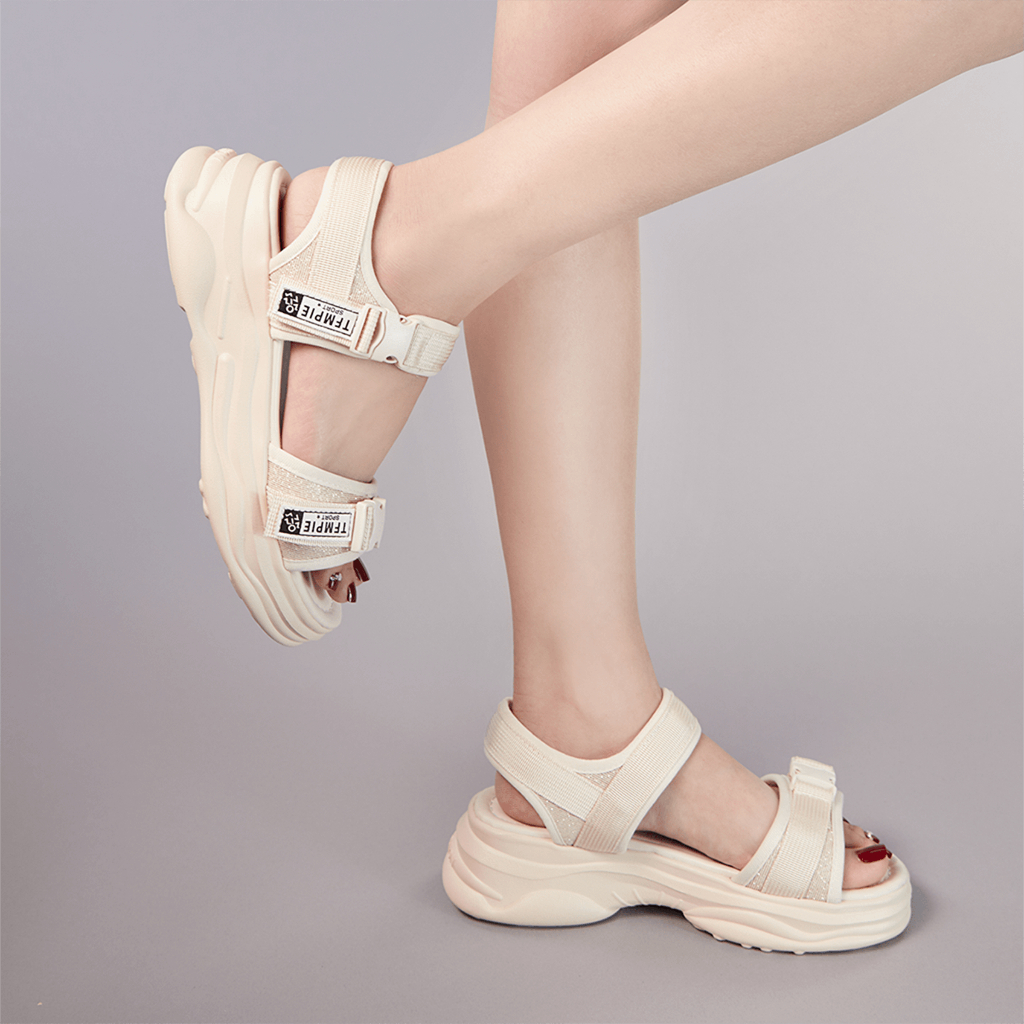 Giày sandal nữ quai hậu chất liệu vải canva cao cấp, xăng đan nữ đế cao khoá cài tiện lợi cao 5cm AG0102