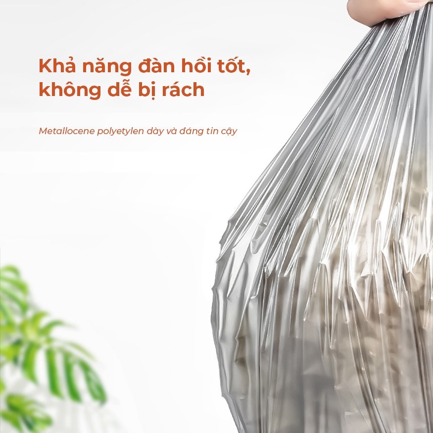 Túi đựng rác có dây 3 cuộn lớn Top Gia, túi sinh học tự hủy màu ghi thân thiện với môi trường