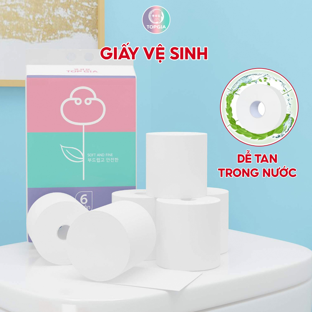 Giấy vệ sinh có lõi cuộn bịch 6 gói Top Gia, khăn giấy lau 3 lớp siêu dai và không bị mủn